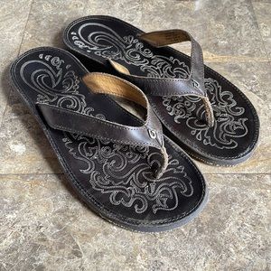 Olukai Paniolo Leather Flip Flops